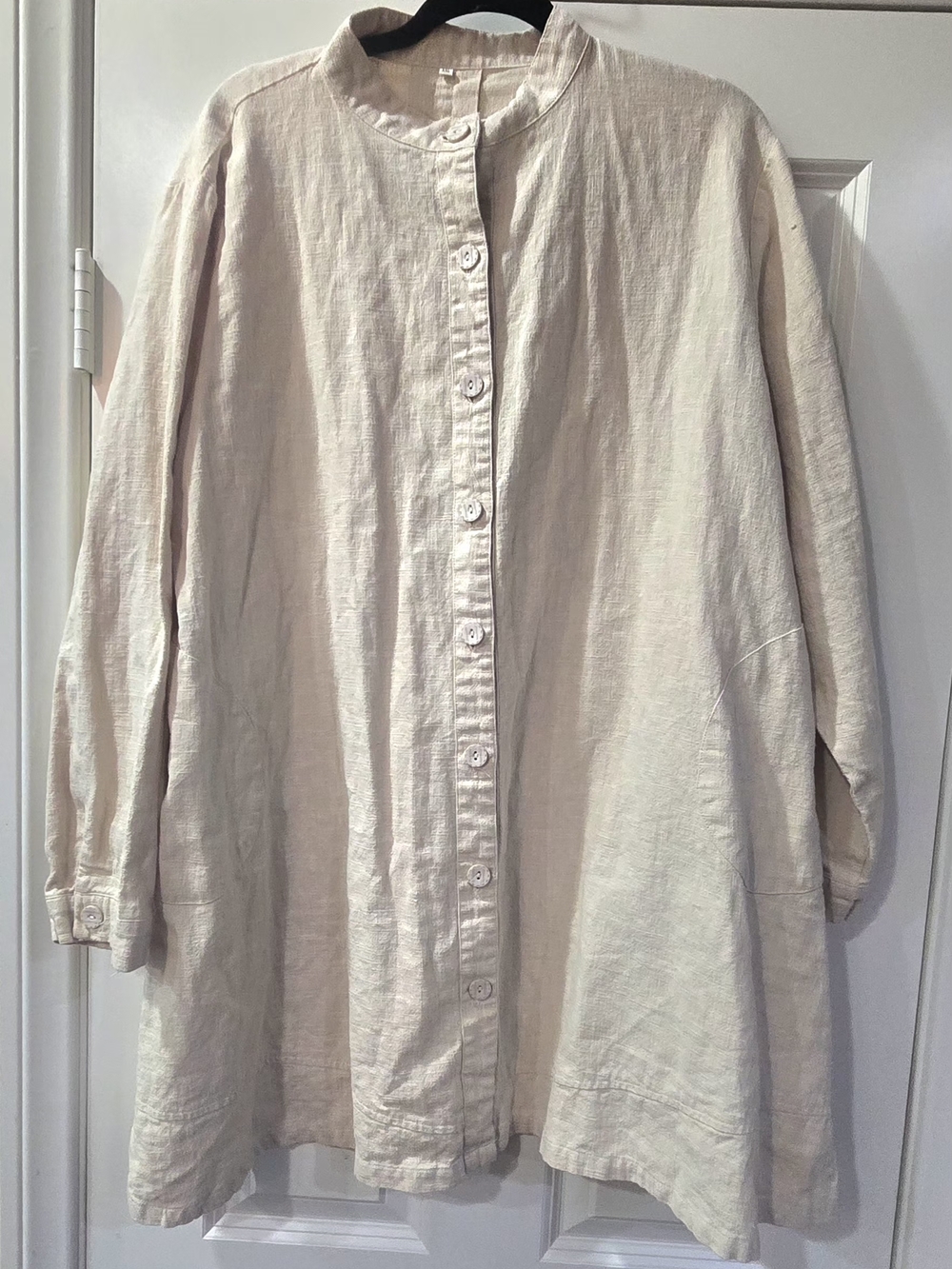 Light Cream Button-Up Linen And Cotton Blend Tunic